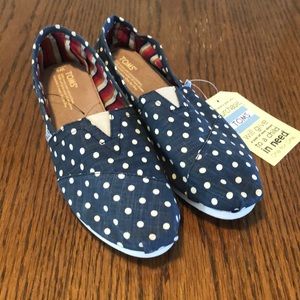 Toms Classic Navy Polka Dot Linen
